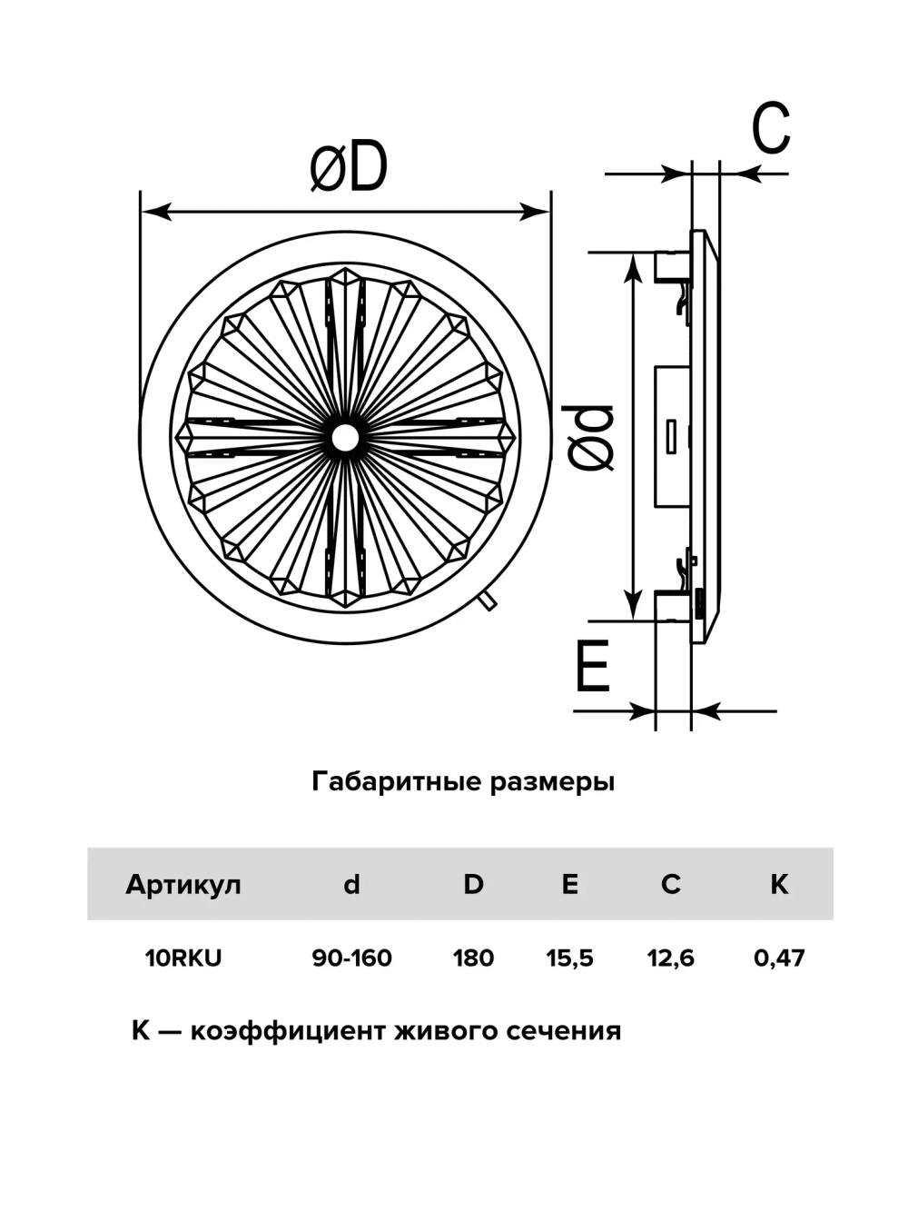 Решетка 180 10RKU вентиляционная универсальная регулируемая  D180 с фланцем D90-160 ERA