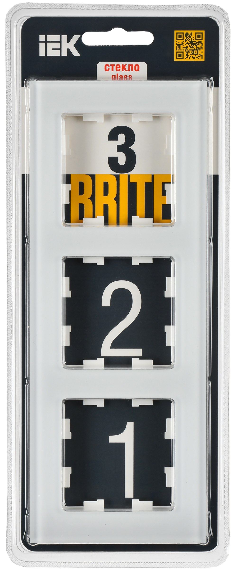 BRITE Рамка 3-местная РУ-3-2-Бр стекло белый матовый IEK