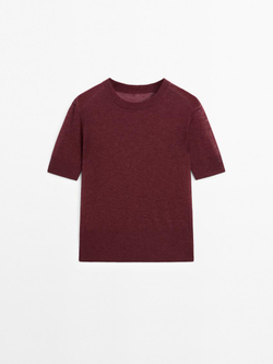Massimo Dutti Тонкий трикотажный свитер с короткими рукавами - STUDIO, бордово-красный