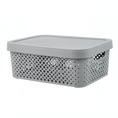 Корзина для хранения с крышкой Plast Team Stockholm, 10 л серый шторм