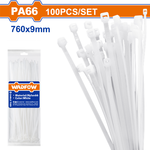 Кабельные стяжки белые 9х760 мм 100 шт (5/10) WADFOW WTE376090