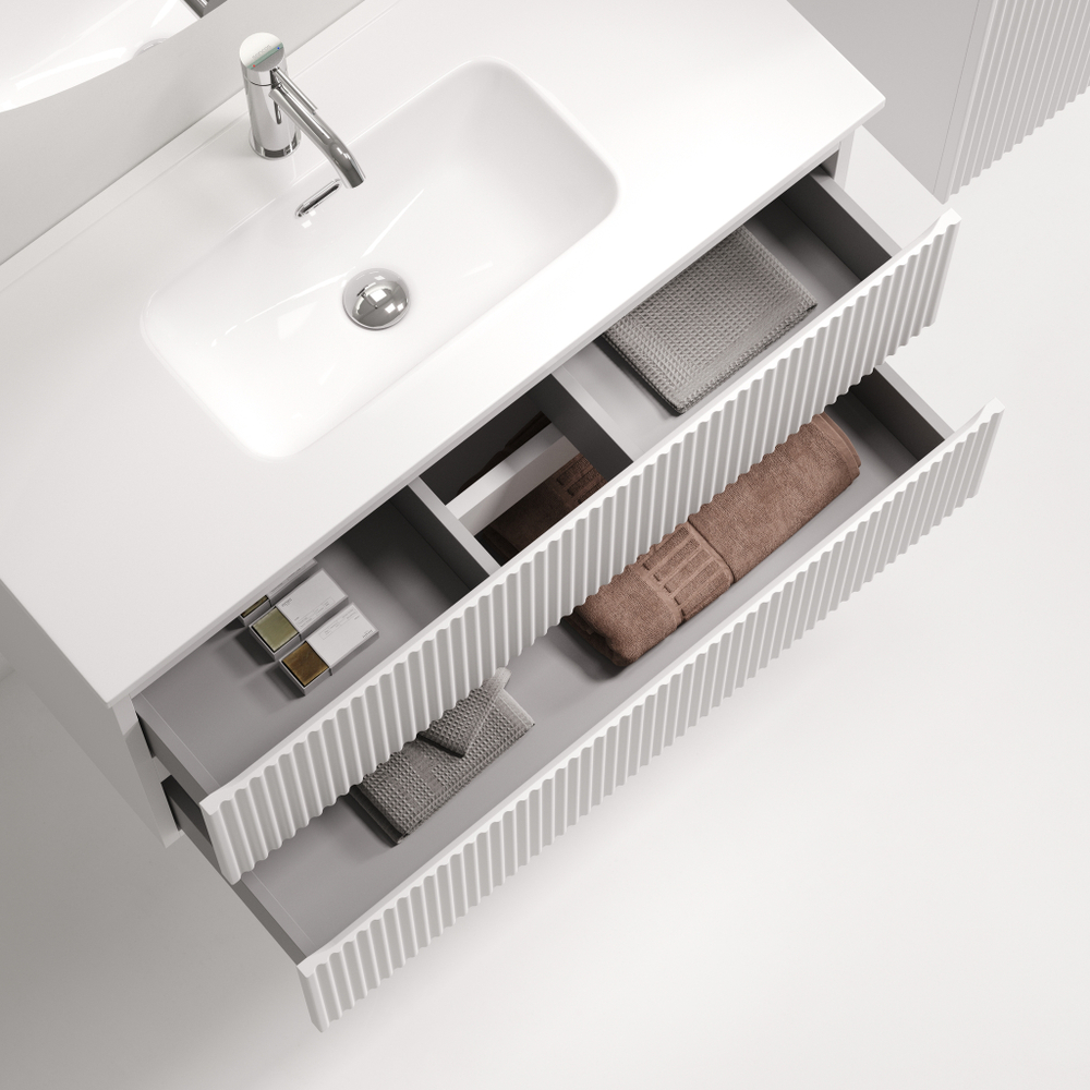 Тумба подвесная SANCOS Snob R 890х390х500, c двумя ящиками оснащенными доводчиками, Bianco, арт.SNR90/39W