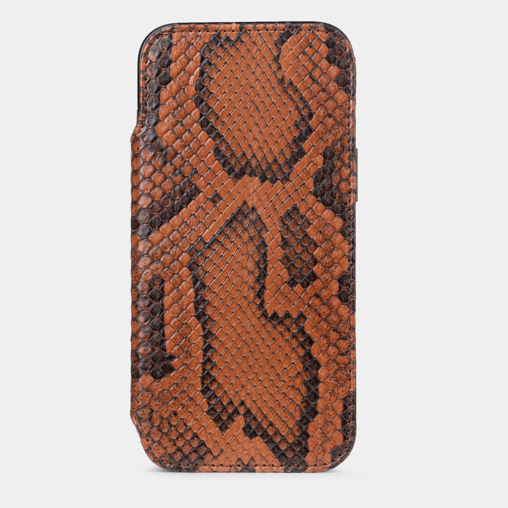 Чехол-книжка кожаная для iPhone 16 Pro Max, питон цвета коньяк