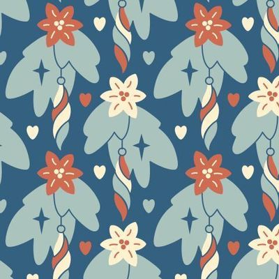 Рождественский узор с еловыми ветками и цветами