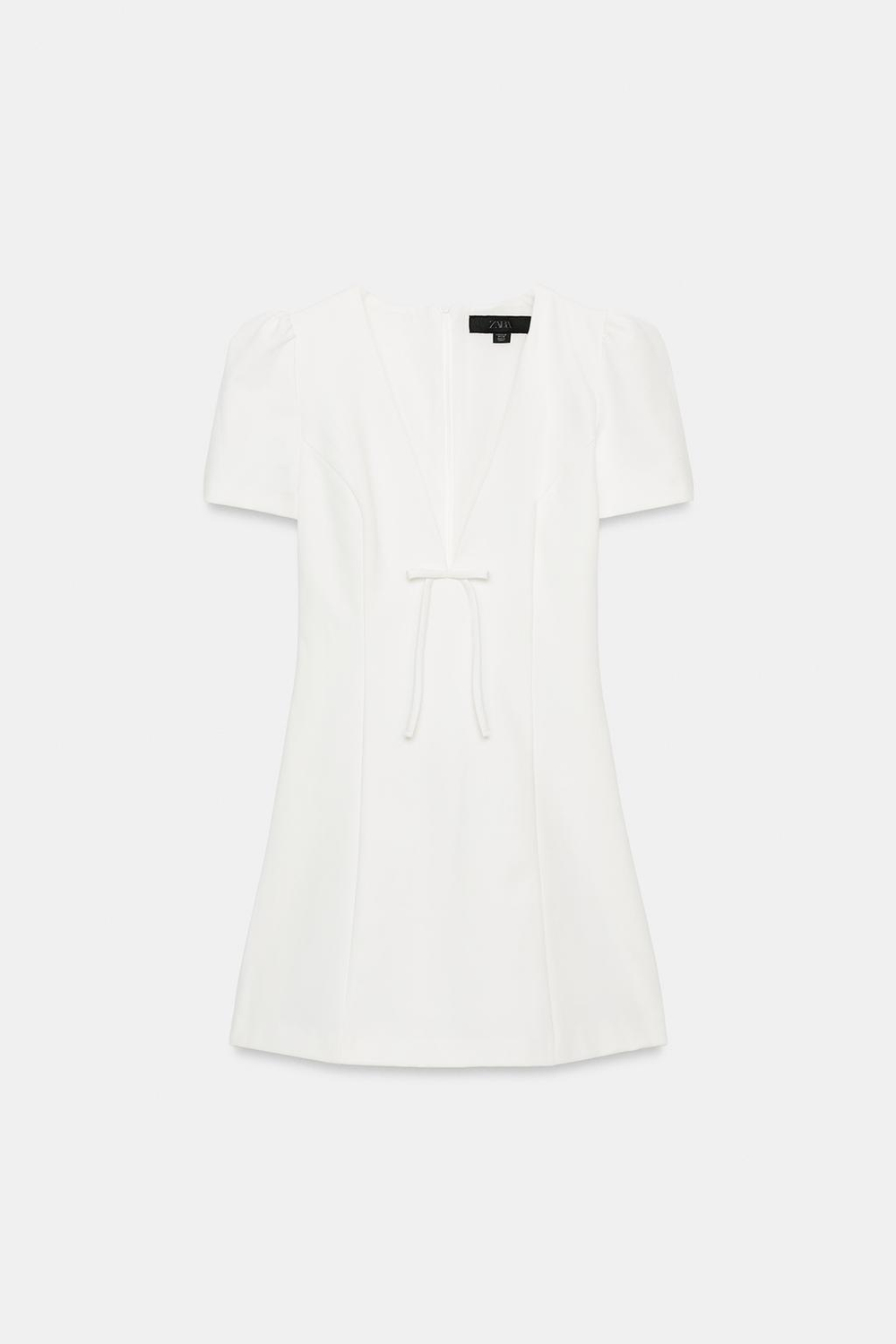 ZARA МИНИ-ПЛАТЬЕ С БАНТОМ, БЕЛЫЙ