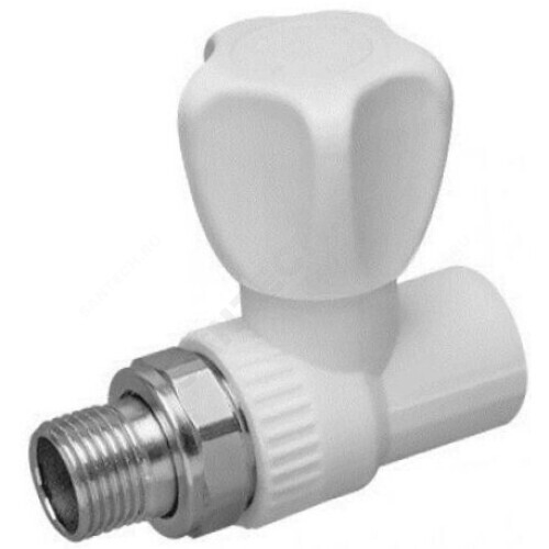 Клапан (вентиль) PP-R запорный белый Дн 25х3/4" Ру25 НР прямой для радиатора RTP (РосТурПласт) 10535