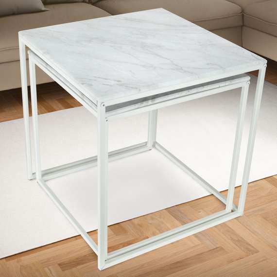 Стол журнальный МеталлАрт М002 белый мрамор/белый