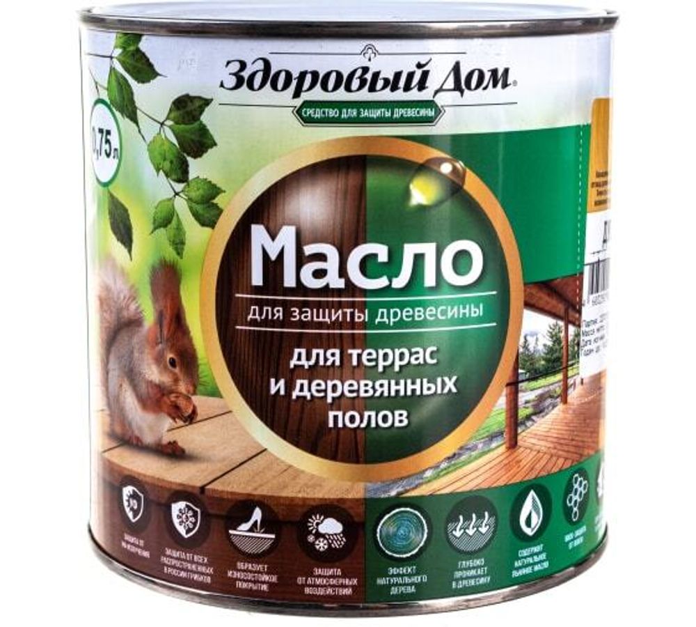 Масло для террас и дер.полов 0,75л дуб Здоровый дом