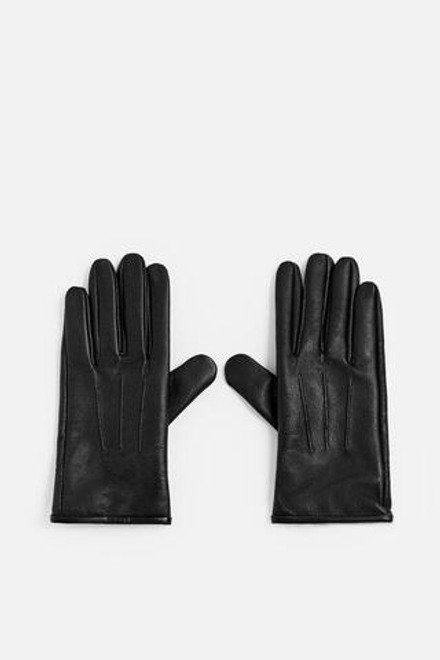 ZARA КОЖАНЫЕ ПЕРЧАТКИ, ЧЕРНЫЙ
