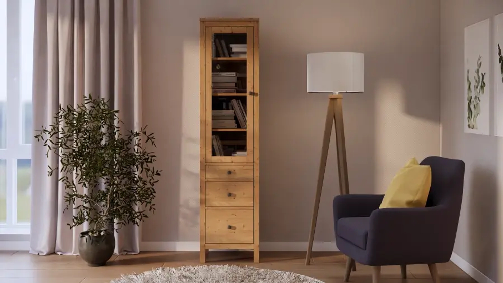 Шкаф-витрина 3 ящика - аналог IKEA HEMNES / ХЕМНЭС/ ХЕМНЕС / КЫМОР / ИКЕА 49х198х37 см, светло-коричневый