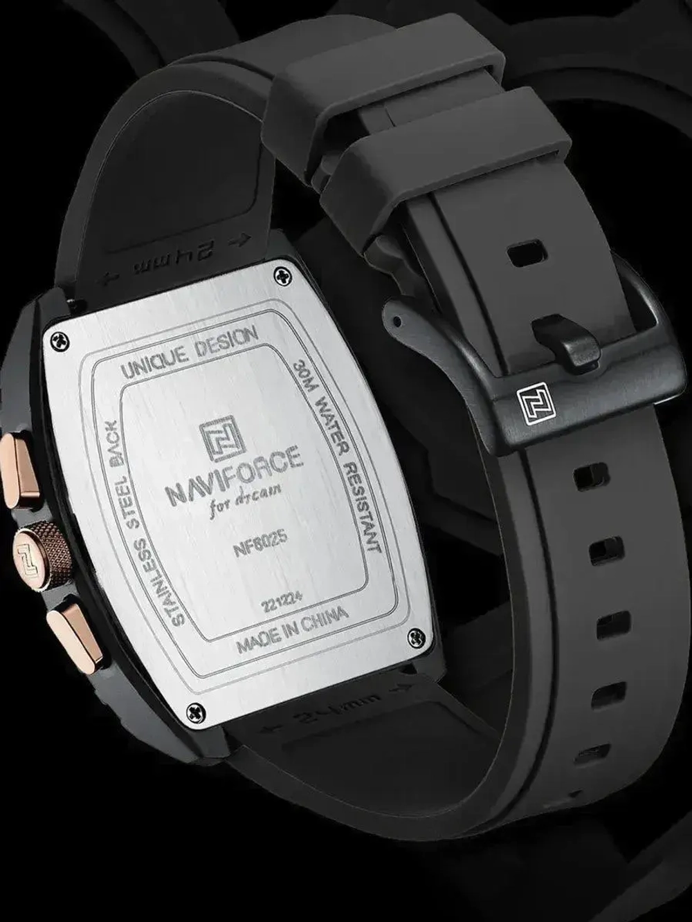 Часы наручные кварцевые NAVIFORCE на силиконовом ремешке, черный W8830-01