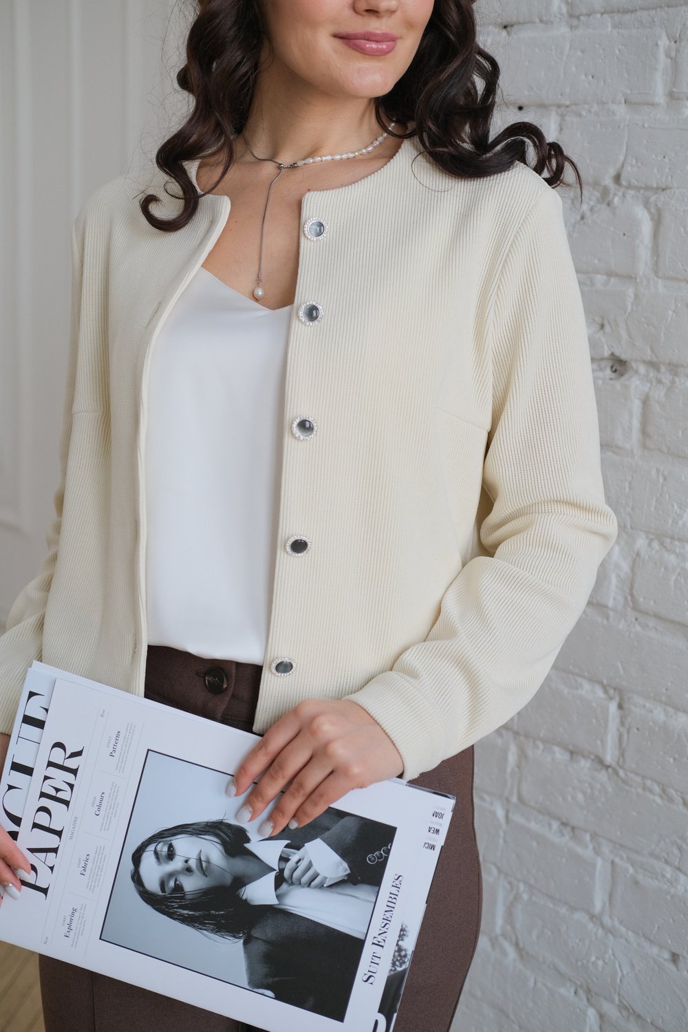 Кардиган сливочный из трикотажного вельвета