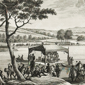 Свебах Ж., Куше Ф. Встреча двух императоров на плоту, 25 июня 1807 года. Офорт. 1826