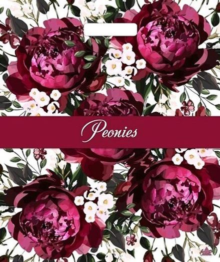 Пакеты с вырубной ручкой "Бордовые пионы" 38х45+6 см 60 мкм (50/500шт)