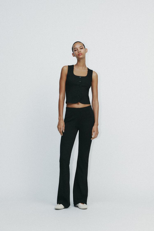 ZARA ТОП ИЗ ИНТЕРЛОКА БЕЗ РУКАВОВ, ЧЕРНЫЙ