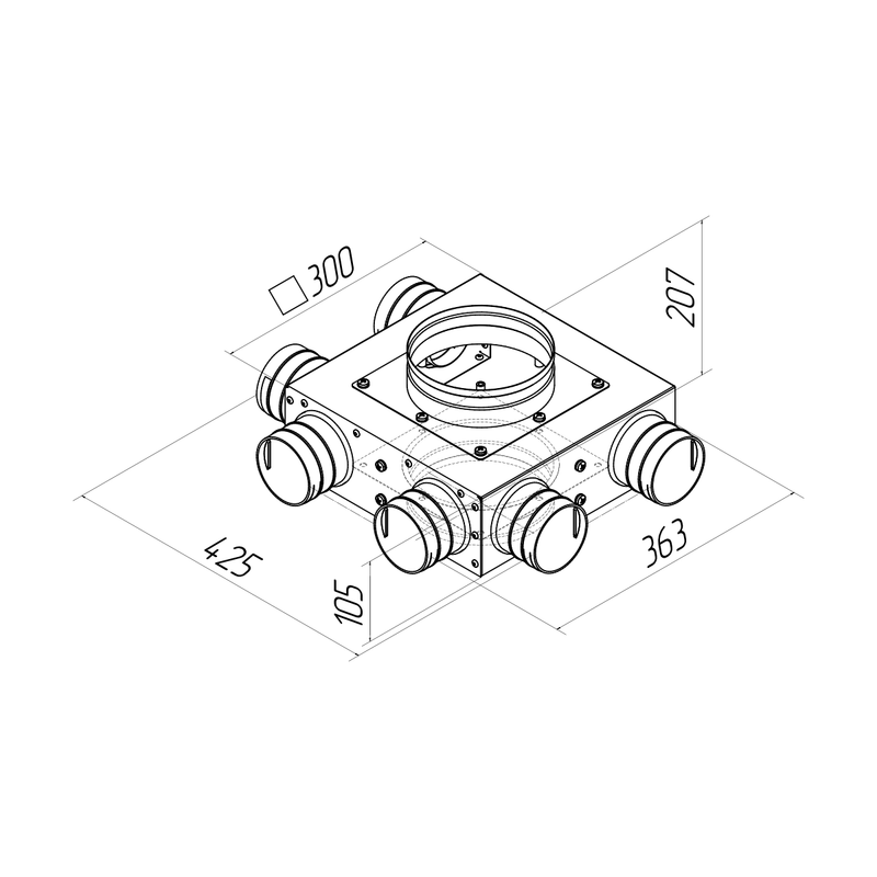 Присоединительная коробка проходная KVF 160/160/75×6 на 6 выходов