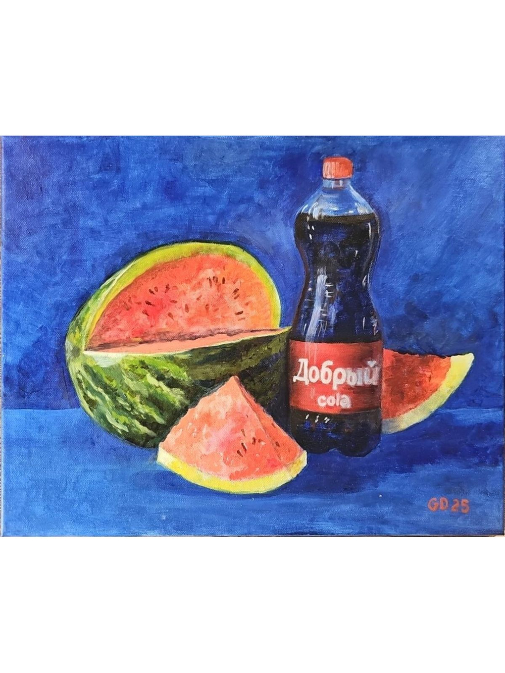 Картина авторская маслом на холсте 33х41 см на стену для интерьера "Натюрморт с арбузом"