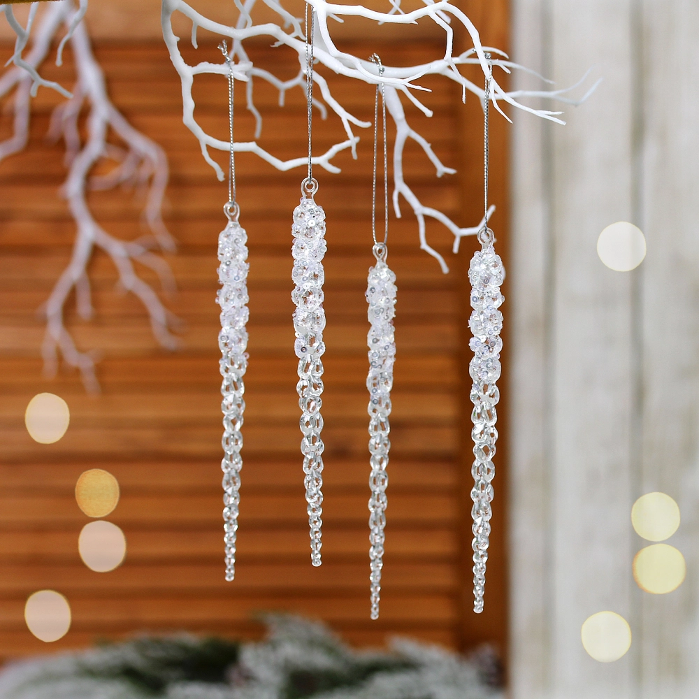 Подвеска «Хрустальная сосулька» 18 см (набор 4 шт), Белый