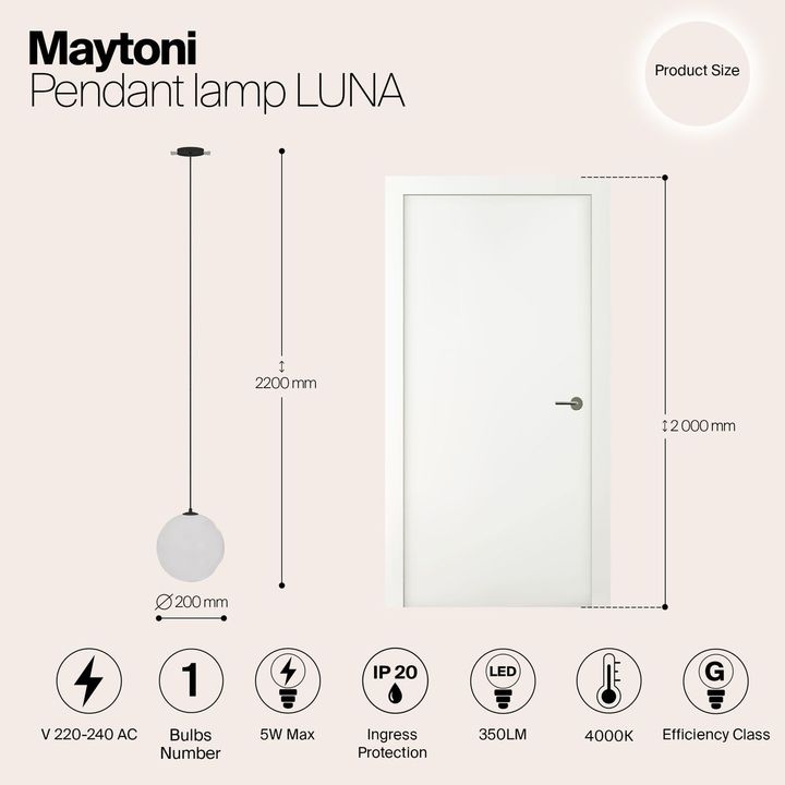 Подвесной светодиодный светильник Maytoni Technical Luna P039PL-5W4K-20INS-B