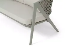 "Амстердам" диван 2-местный плетеный из роупа, каркас алюминий, роуп серый круглый, ткань бежевая