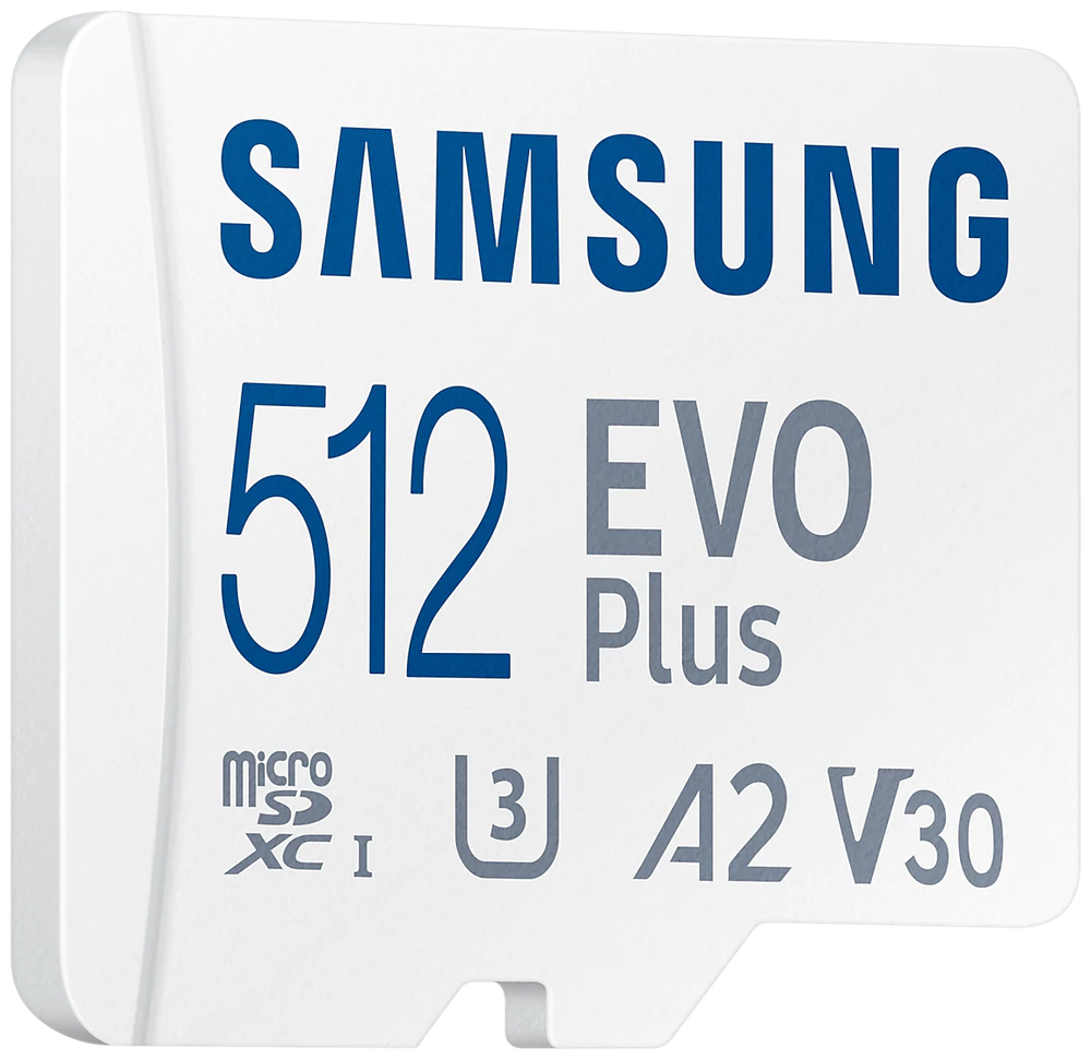 Карта памяти Samsung EVO Plus microSDXC 512 ГБ Class 10, V30, A2, UHS-I U3, R 130 МБ/с, адаптер на SD