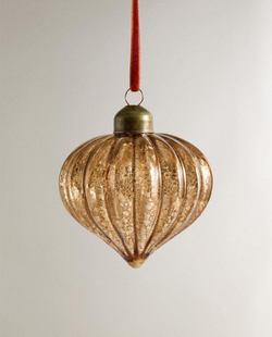 ZARA HOME ЕЛОЧНОЕ УКРАШЕНИЕ «ЮЛА» С РЕЛЬЕФНЫМ УЗОРОМ В ПОЛОСКУ, СЕРЕБРЯНЫЙ