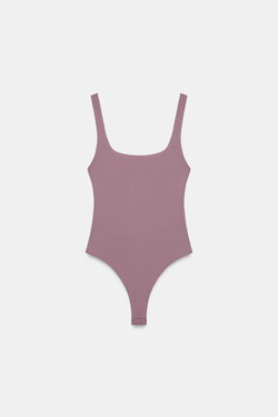 ZARA ЭЛАСТИЧНОЕ БОДИ С КВАДРАТНЫМ ВЫРЕЗОМ, РОЗОВЫЙ/ЛИЛОВЫЙ