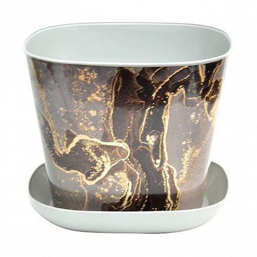 Кашпо квадратное 3,7 л Мрамор с поддоном (светло-серый) 38137150 виолет