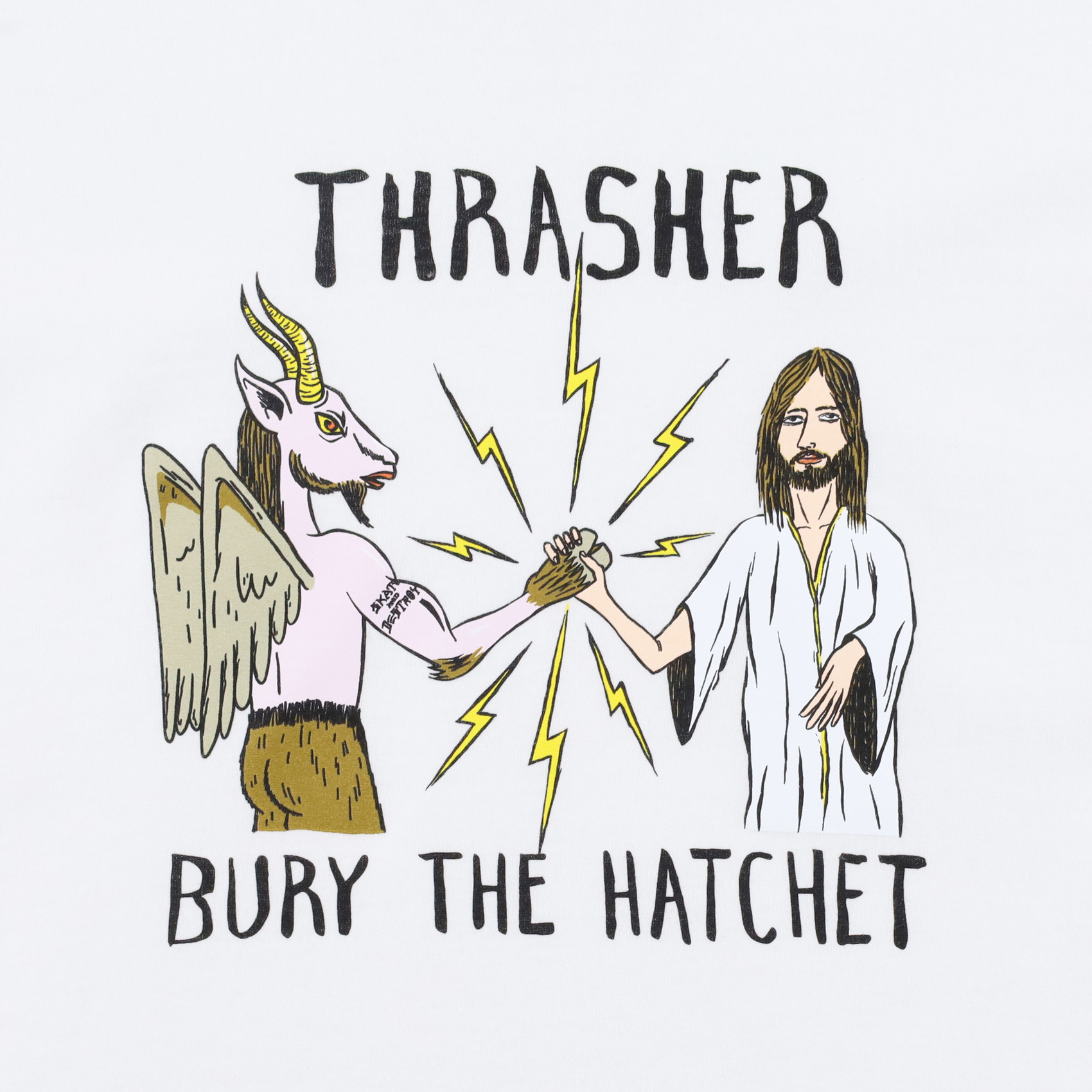 Футболка Thrasher x Toy Machine B.T.H. T-Shirt (white) артикул:QMedLAN2hdPIOHqTG3-RM1 - купить в магазине Дайс