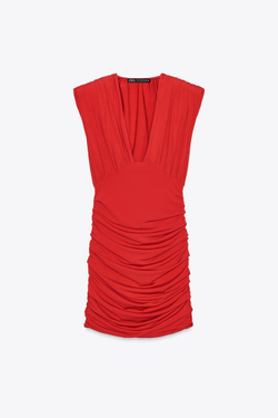 ZARA КОРОТКОЕ ПЛАТЬЕ С ПОДПЛЕЧНИКАМИ, ЯРКИЙ КРАСНЫЙ