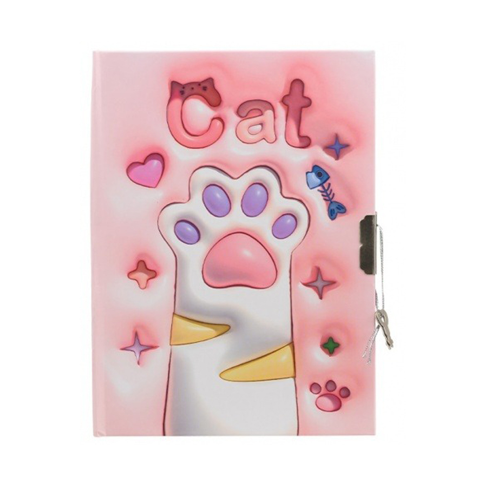 Блокнот детский Basir на замке, с ручкой, формат А6, серия "Лапки", твёрдая обложка 7БЦ, 48 листов, размер 18*13 см