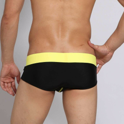 Мужские плавки брифы черные с желтым поясом SEOBEAN Black and Yellow