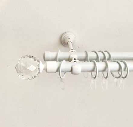 Карниз кованый для штор "Кристалл шар" d19/19 мм двухрядный, цвет белый глянец