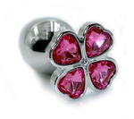 Серебристая алюминиевая анальная пробка с цветком из кристаллов - 6 см. (Цвет: розовый)