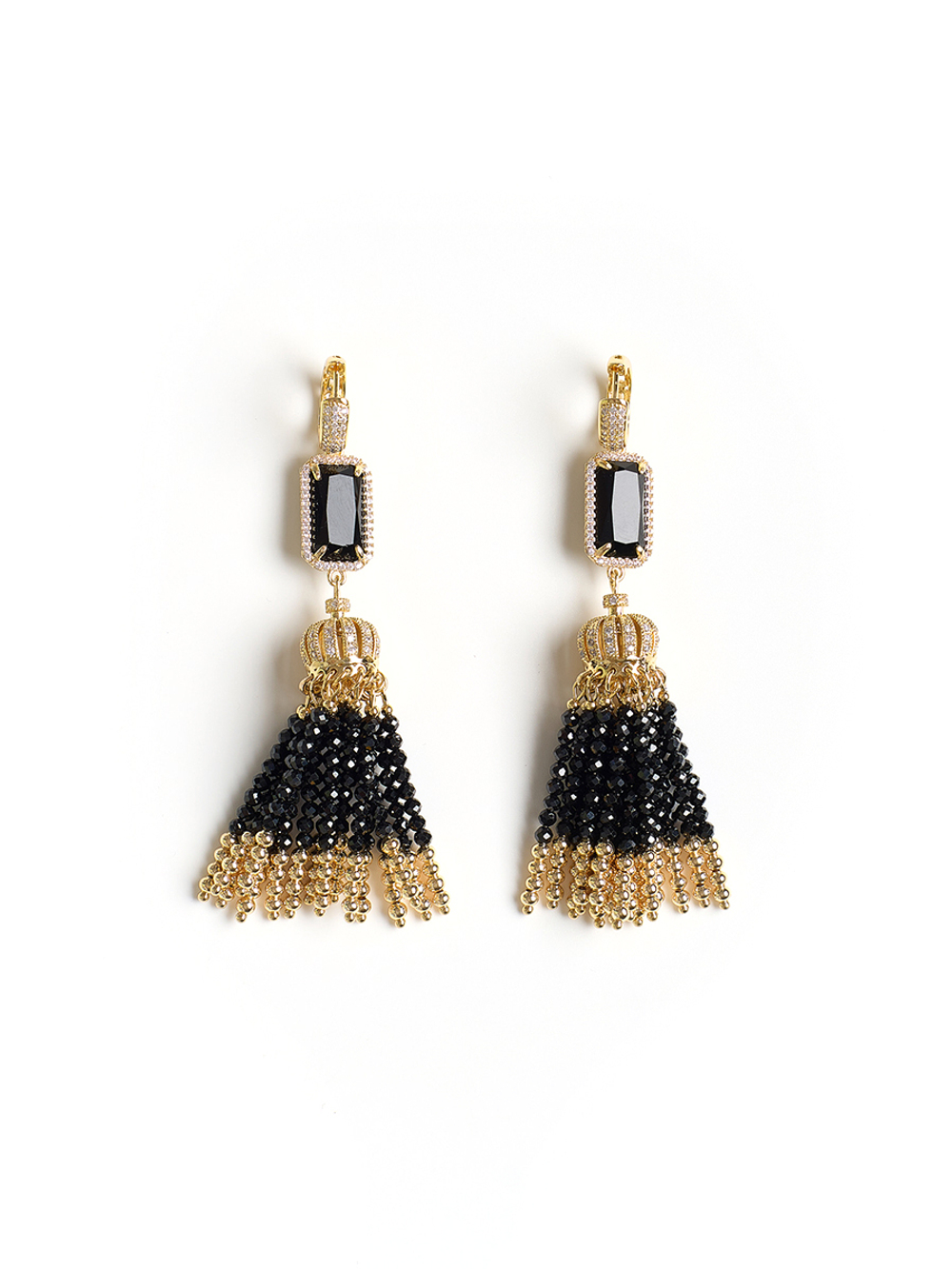 Серьги "Queen" из черного агата и шпинели Gold