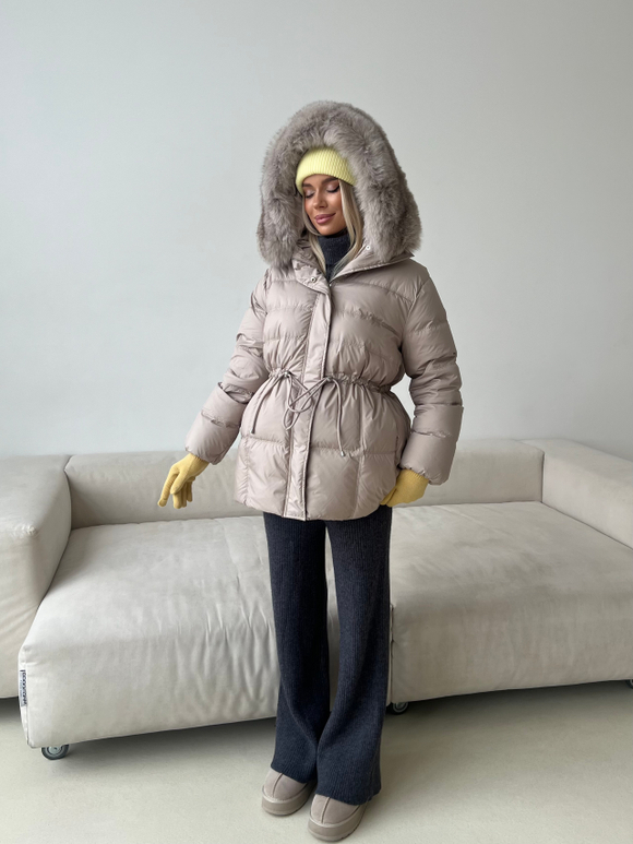 Пуховик Fresh миди с кулиской бежевый