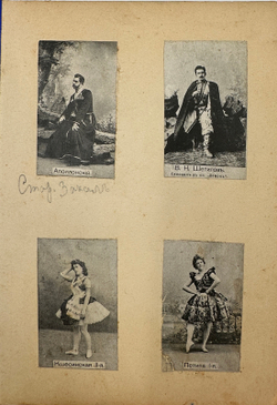 Театральный мир. Фотоальбом содержит миниатюрные фотографии актёров Императорского театра.