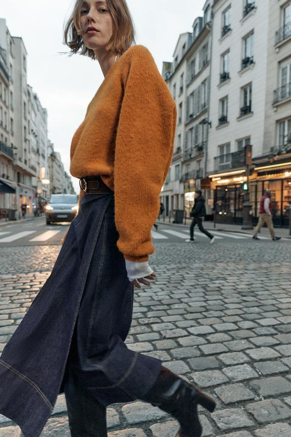 ZARA ЮБКА Z1975 МИДИ ИЗ ДЕНИМА С РЕМНЕМ, ИНДИГО