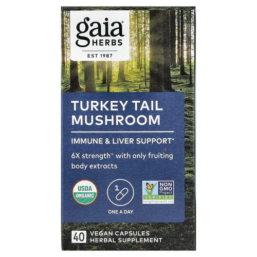 Gaia Herbs, гриб трутовик разноцветный, 40 веганских капсул (400 мг в 1 капсуле)