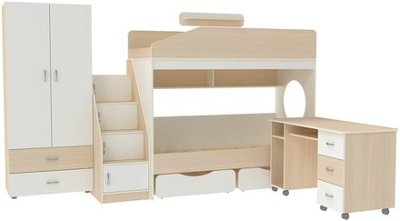 Двухъярусная кровать КарИВи Л-10.7  Дуб Молочный Белый