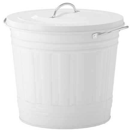 IKEA KNODD  (ИКЕА КНОДД)  -  Металлическая корзина с крышкой, белая, 16 л