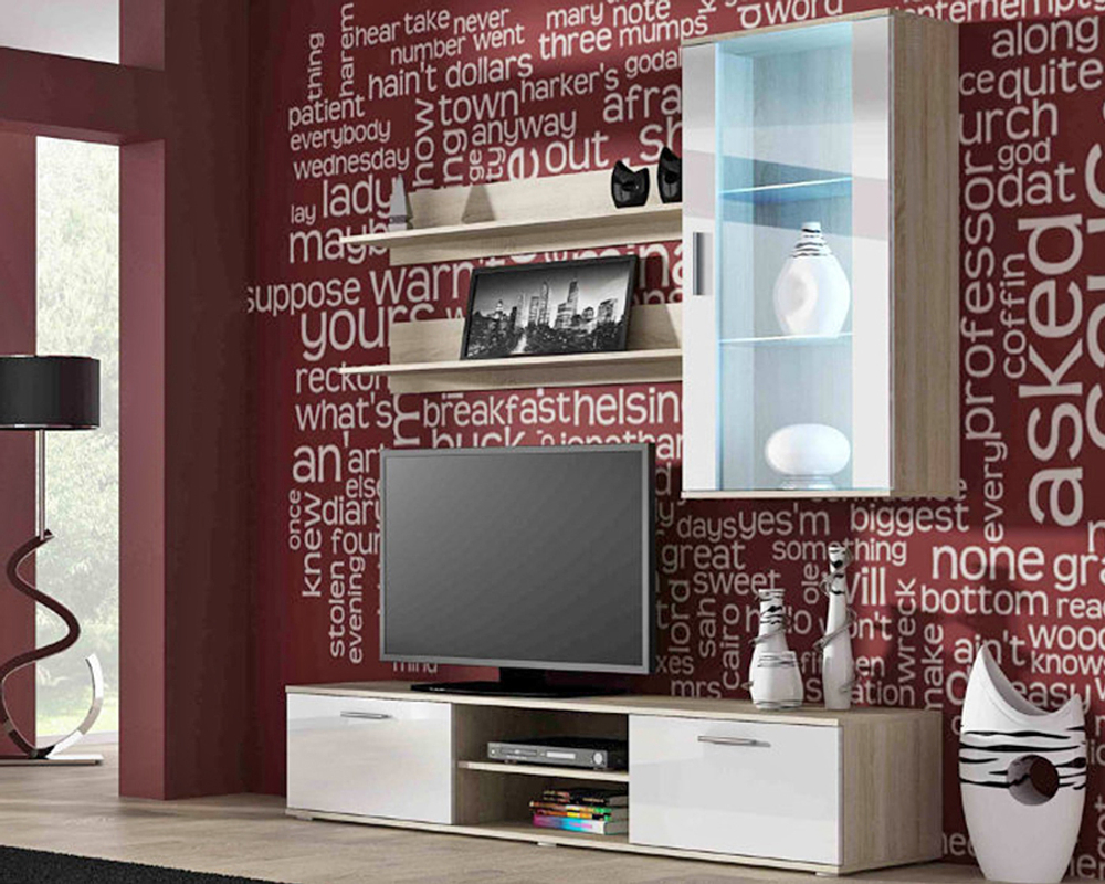 Гостиная Сохо 9 Белый Фасадный 0101 / Дуб Сонома 3025 180*41*192 см, Белый Фасадный, Дуб Сонома   Фиеста