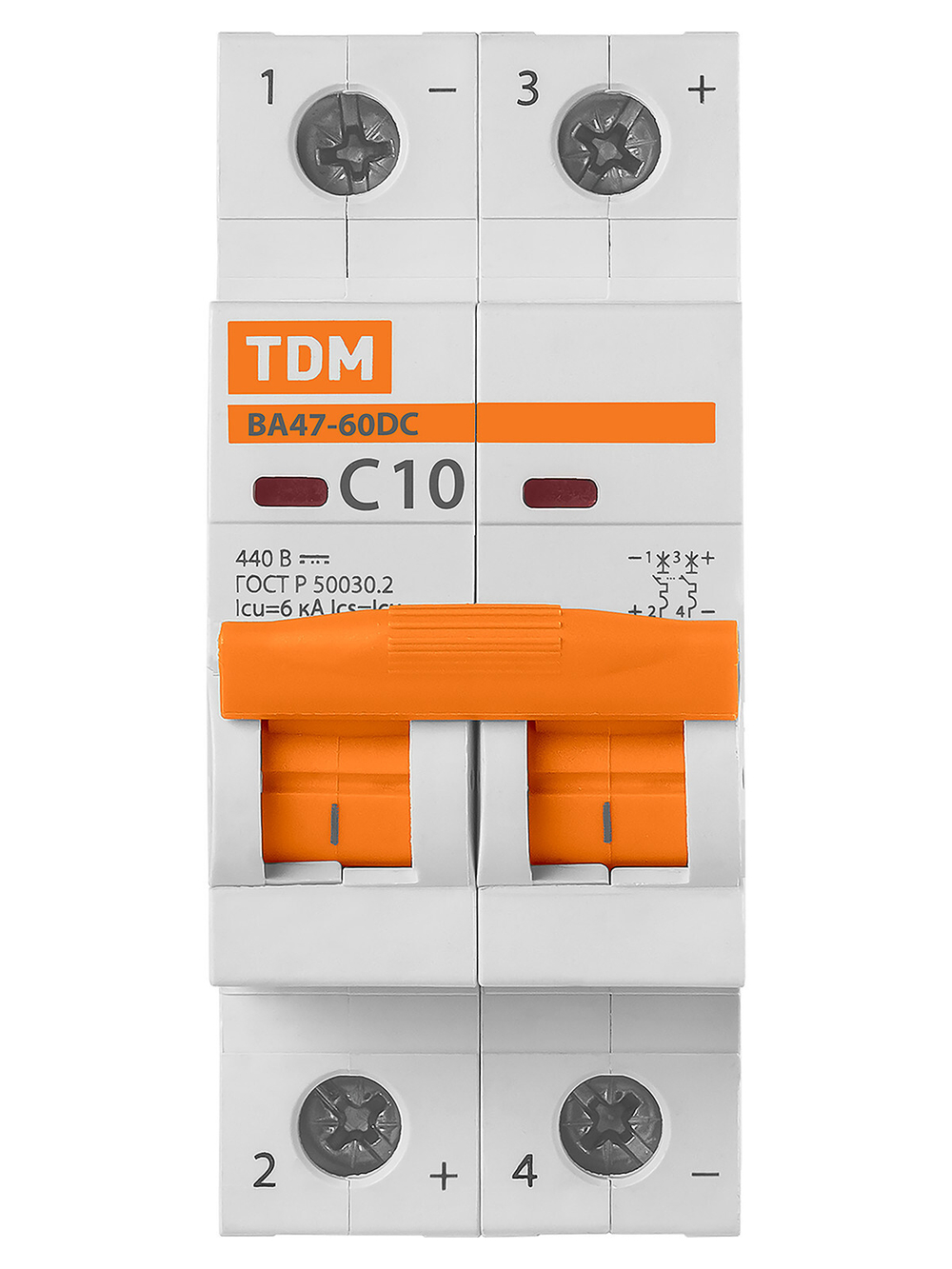 Автоматический выключатель ВА47-60DC 2P 10А 6кА х-ка С 440В пост. тока TDM SQ0223-1026