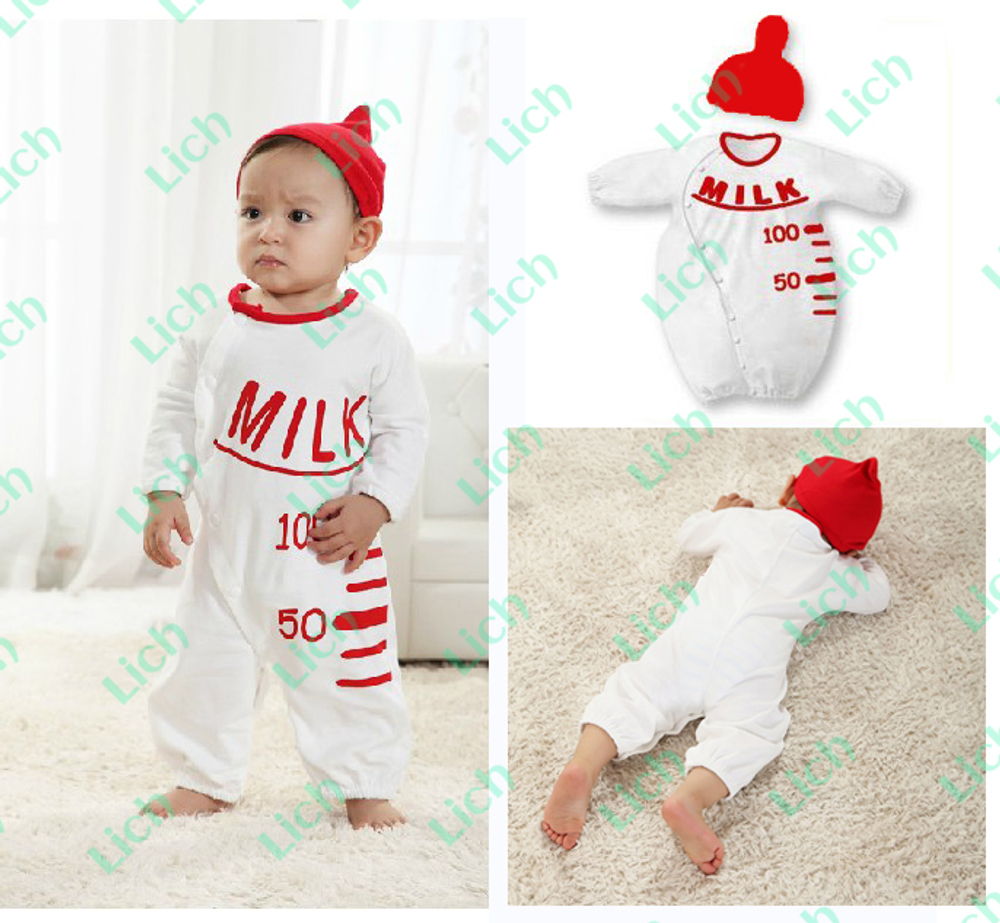 Комплект в стиле бутылочки с молоком: комбинезон и шапочка