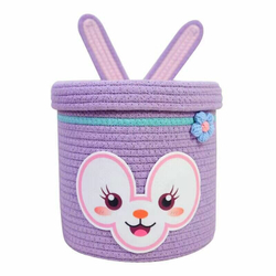 Корзина для хранения одежды вещей  игрушек плетеная с крышкой, сиреневая