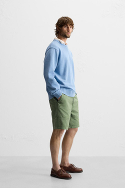 ZARA ТОЛСТОВКА С ЭФФЕКТОМ ПОТЕРТОСТИ С КРУГЛЫМ ВЫРЕЗОМ, ЛИНЯЛЫЙ СИНИЙ