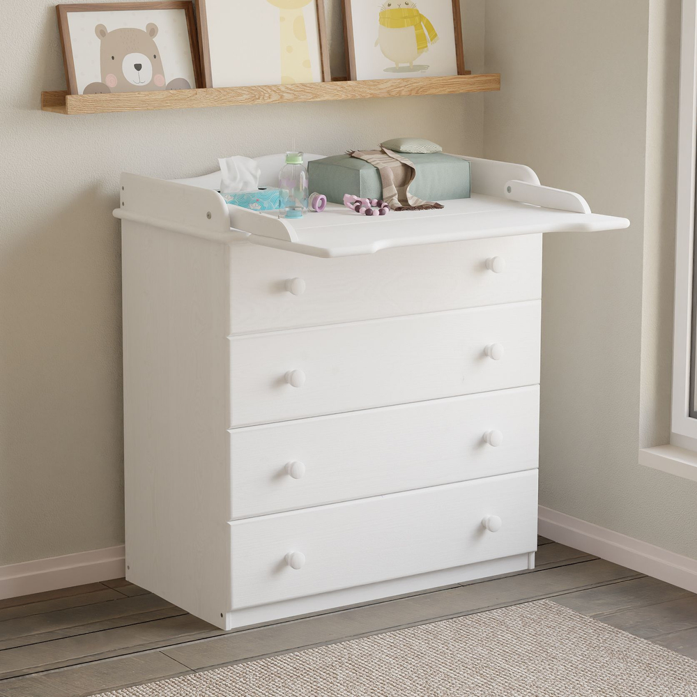 Комод, 80х44х88, Алиса, пеленальный, с ящиками, для одежды и игрушек, деревянный, белый, Dipriz