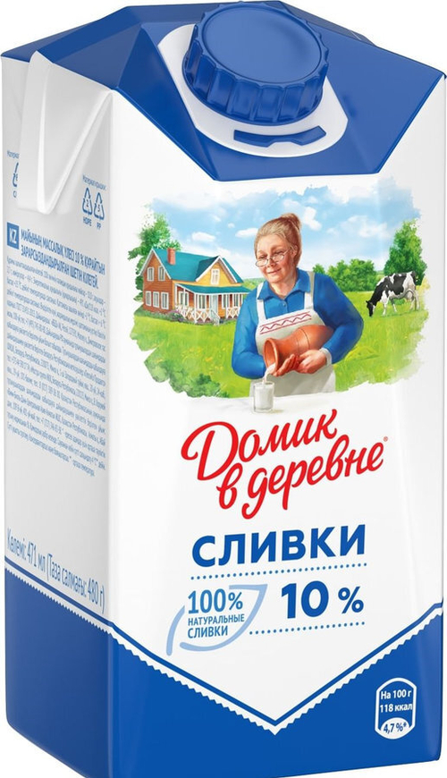 Домик в Деревне Сливки Питьевые Стерелизованные 10% 480гр