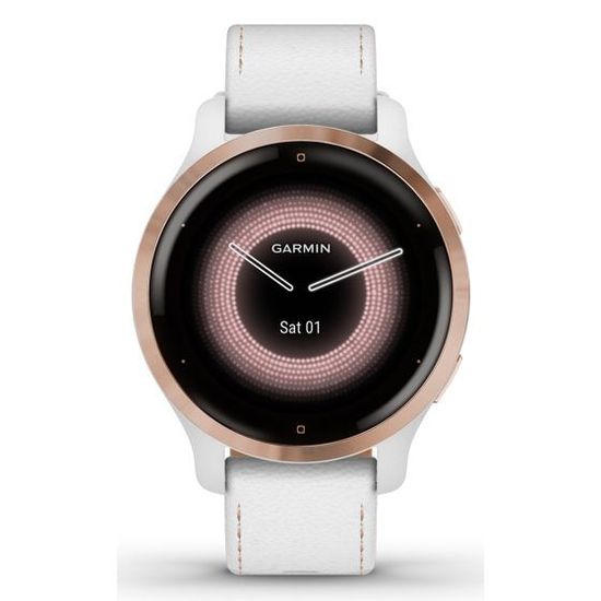 Умные часы Garmin Venu 2S белые цвета розовое золото с кожаным ремешком