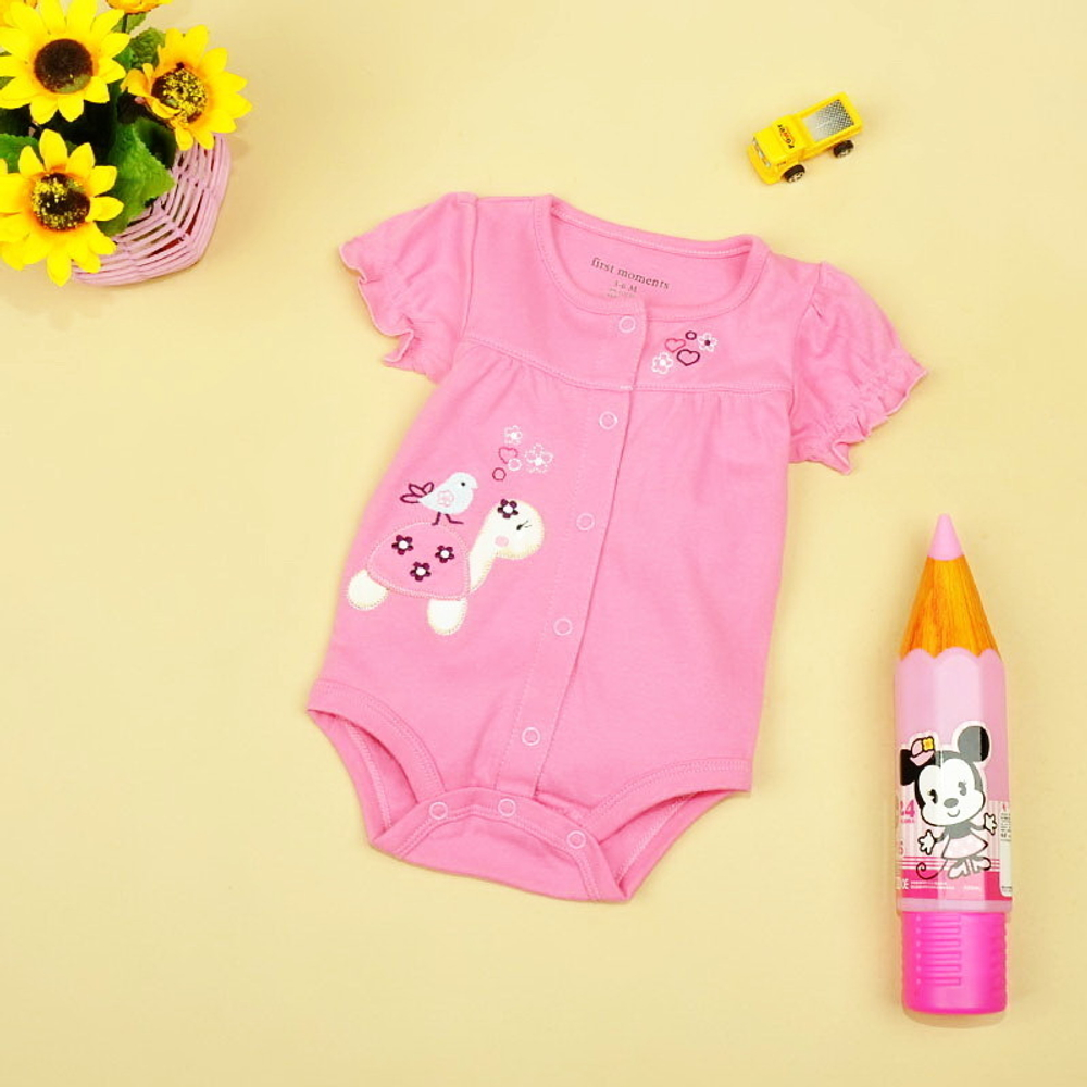 Боди детское однотонное с вышивкой черепахи и птицы